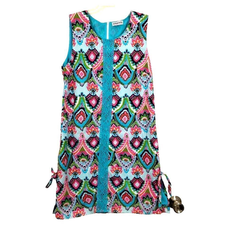 Buckhead Betties Shift Dress Sleeveless Summer Multicolor Zip Back Lined